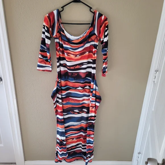 Muriell's Closet multiprint knit dress. White, blue, orange. Fits like a… - Picture 8 of 8